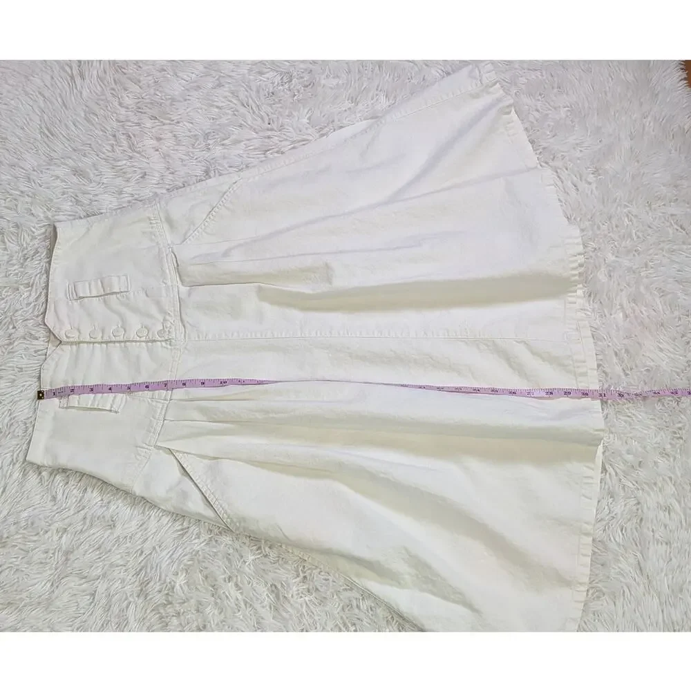 Vintage 90s White Cotton High Waist Pleated Midi Skirt Corset Yoke Waist 9/10